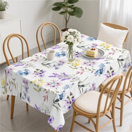 artslion Rectangle Waterproof 60x84in Wipeable Table Cover Non-PVC Fabric Watercolor purple flowers Designs Indoor Outdoor Use