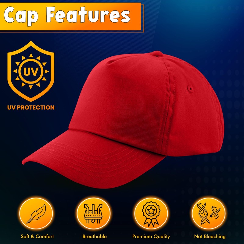 HiFEN® Unisex Kids 5 Panel Pre-Curved Plain Adjustable Baseball Cap