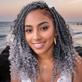 Goddess Box Braids Crochet Hair 14inch 112 Stands Boho Crochet Box Braids with Curly Ends 8 Packs Boho Box Braids Crochet Hair for Black Women Pre Looped Boho Box Braids Crochet Hair Extensions