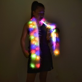 M MANJECOS Led Scarf Light Up Scarves Long Boa glow Faux Fur Scarves Winter furry Warm Scarf For Rave Dance Party Costume Christmas Decoration Novel White Thick scarf Wedding Party for Women