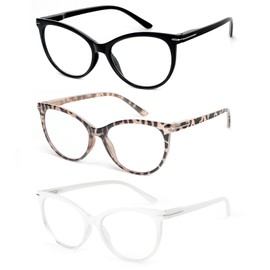 KoKoBin Reading Glasses for Women 3 Pairs Cat Eye Oversized Spring Hinge Fashion Readers +1.0