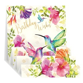 3D Pop Up Birthday Card - Female Birthday Card for Her - Hummingbirds Floral Design - Special Finishes - Made in the UK - Eco-Friendly