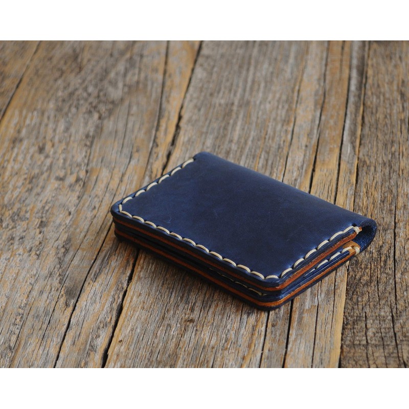 Brown and Blue Leather ID Card Holder Wallet Durable Storage