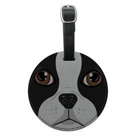 Graphics & More Boston Terrier Face Pet Dog Round Leather Luggage Id Tag Suitcase Carry-on, Black