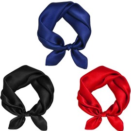 MESU Silk Feeling Scarf for Women Square Satin Head Scarf Neck Scarves Black + Red + Navy Blue