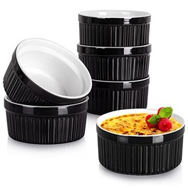 Delling Ramekins 12 Oz/Dessert Bowls, Ceramic Creme Brulee Set, Porcelain Souffle Dish Ramiken for Baking, Ice Cream, Snack, Small Serving Bowls Black Set of 6