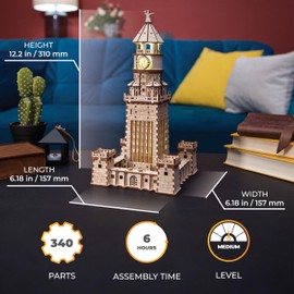 UGEARS Lighthouse of Alexandria 3D Puzzle - DIY Kits for Adults 3D Wooden Puzzles for Adults with LED Night Light - Model Kits Wooden Craft Sets 340 Pieces
