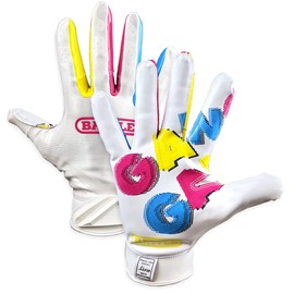 Battle Sports Gang Gang - Guantes de fútbol de receptor ancho - Guantes ultra agarre - Adulto grande, blanco