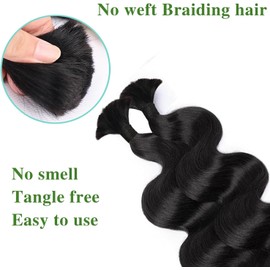 Deep Wave Bulk Human Hair Braiding for Boho Braids Hair Extensions Weaving Real Hair 2 Braids/Pack 100 g Human Hair Extension (Black, 20 Inches)