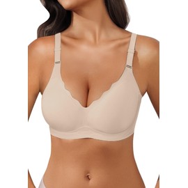 VRVOICE Wireless Bras for Women No Underwire Seamless Full Coverage Scalloped Push Up Support Lift Back Fat Smoothing Bralettes, Skin Medium