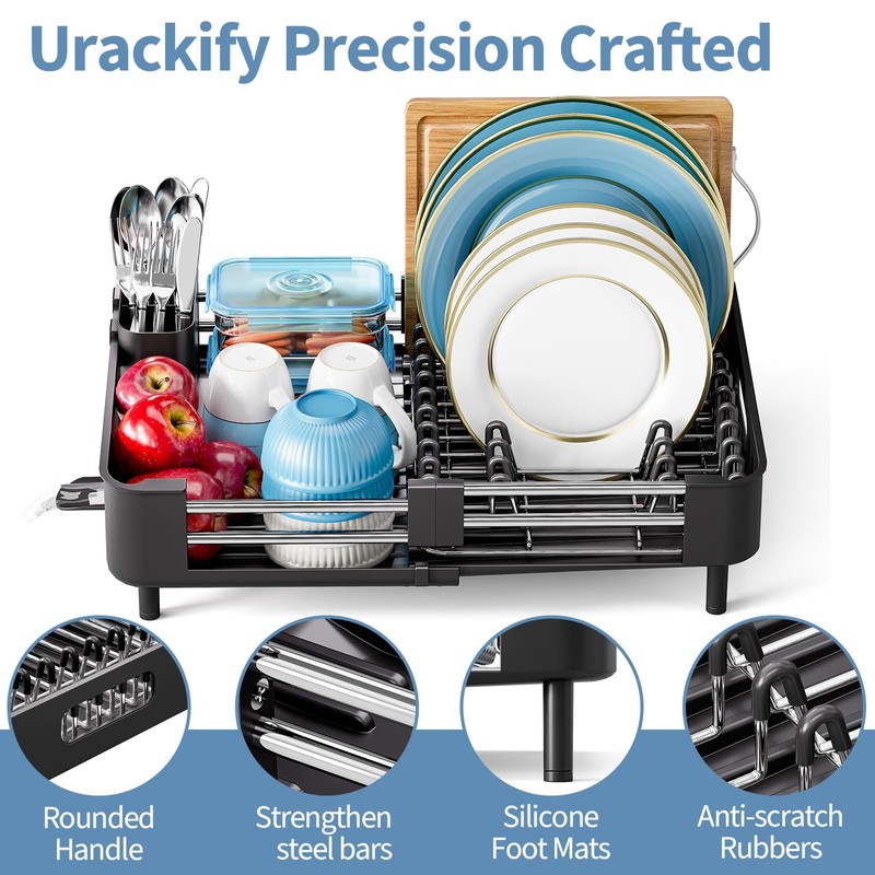 Dish Drying Rack for Kitchen Counter, Extendable Dish Rack with