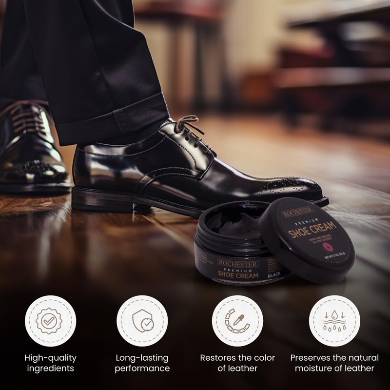 Rochester Premium Shoe Cream Polish, Black, 1.7 oz (50 g)