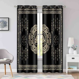 BSPPTI Nordic Vikings Print Curtain, Viking Valknut Scandinavian Curtains Room Darkening Thermal Insulated Blackout Window Drapes for Living, Bedroom, 42"x 84", 2 Panels, CLZYSP473