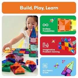 PicassoTiles - Juego de 100 Piezas de Mini Bloques magnéticos, Serie de Diamantes, Bloques de construcción con imán, Aprendizaje Stem, para niños a Pa
