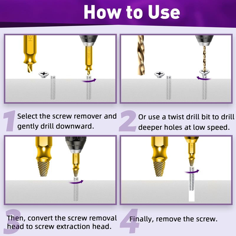 9PCS Gold Titanium-Plated Screw Extractor Set, Hardness is 80 HRC,