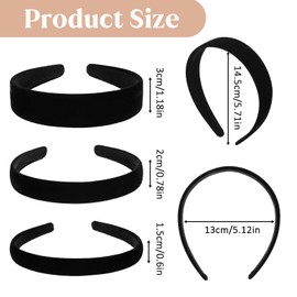 Heclia 4PCS Black Headbands for Women Satin Headbands Non Slip Trendy Headband Velvet Padded Wide Hard Head Band Anti-slip Solid Soft Simple Hair Band Hair Accessories for DIY Crafts Christmas Gift