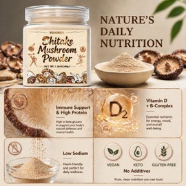 Pure Shiitake Mushroom Powder, 7.05oz Gluten-Free No Additives Umami Seasoning ,Freshness Jar for Cooking Risotto Soups Rubs and Mushroom Coffee Airtight.