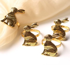 CENPEK 6pcs Easter Bunny Napkin Rings Rabbit Napkin Ring Holders Mental Table Decor for Easter New Year Thanksgiving Festival Party Banquet Dinner Spring Table Decoration (Gold)