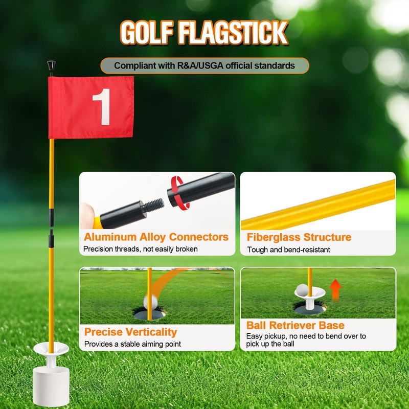GODCTSUP Golf Flagstick with Hole Cup Set, 3 Feet Portable