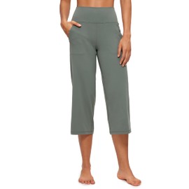 CRZ YOGA Womens Butterluxe High Waist Wide Leg Pants with Pockets 21.5 Inches - Buttery Soft Lounge Gym Workout Yoga Capris Grey Sage Medium