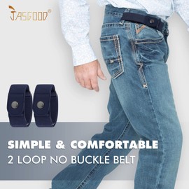 JASGOOD 2 Pack No Buckle Elastic Belt for Men Buckle Free Stretch Belt Invisible 2 Loops Belt for Jeans Pants,Fits 2 loop distance 11"-16",C-Blue+Blue(Gun Buckle)
