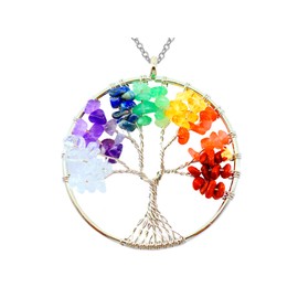 Only faith Halskette für Frauen Baum des Lebens mit Natursteinen, handgefertigt aus Edelstahl, Amulett und Schutz Reinigung 7 Chakren Meditation, Standard, Edelstahl, Quartz Lapislazuli Améthyste