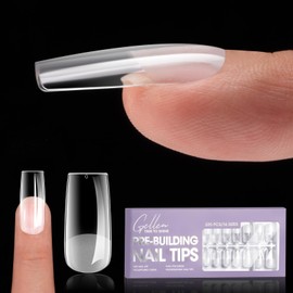 Gellen Tipex Nail Tips, 320pcs 16size Pre-builder & Pre-Etched Medium Square Gel X Nail Tips Thicker Acrylic Gel Extensions Nail Tips, Builder Gel Press-on Nails for Flat Nails