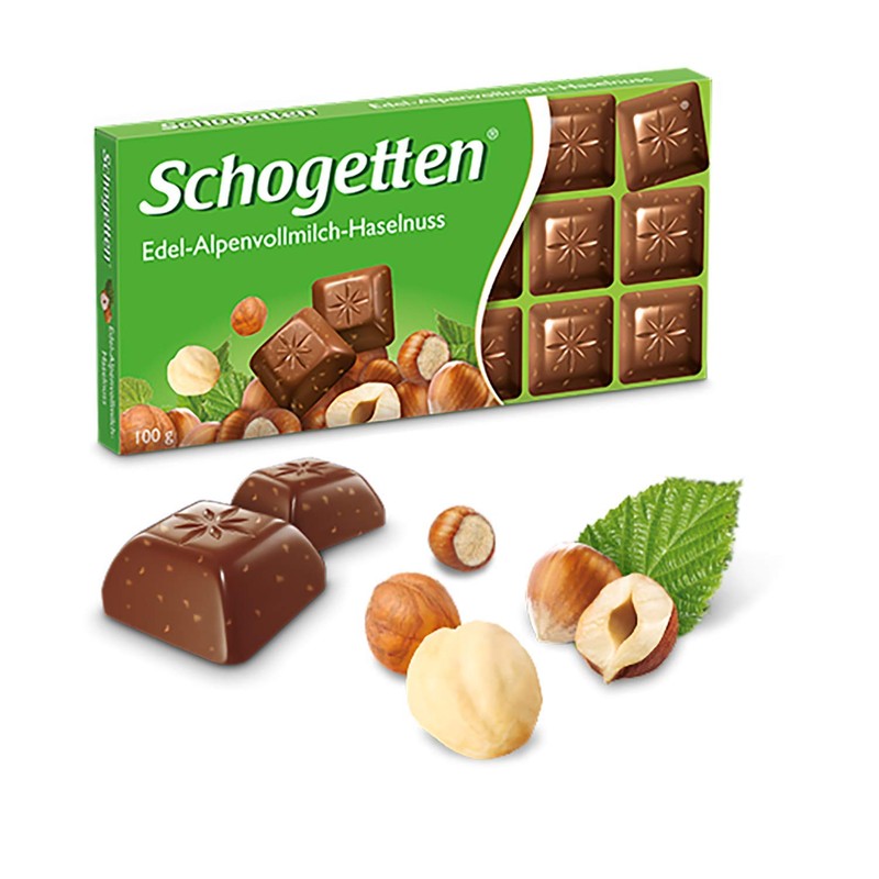 Schogetten Alpine Milk Chocolate with Hazelnuts Bar Candy Original German