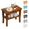 Teak Shower Bench Stool with Storage Shelf, Waterproof Shower Chair