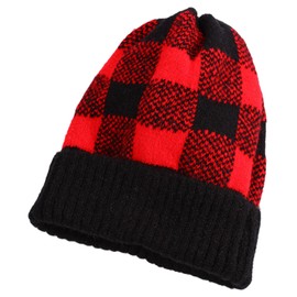 XRDSS Unisex Thick Chunky Warm Plaid Knit Cap Slouchy Beanie Ski Hats Knitted Skull Caps for Women/Men (red)
