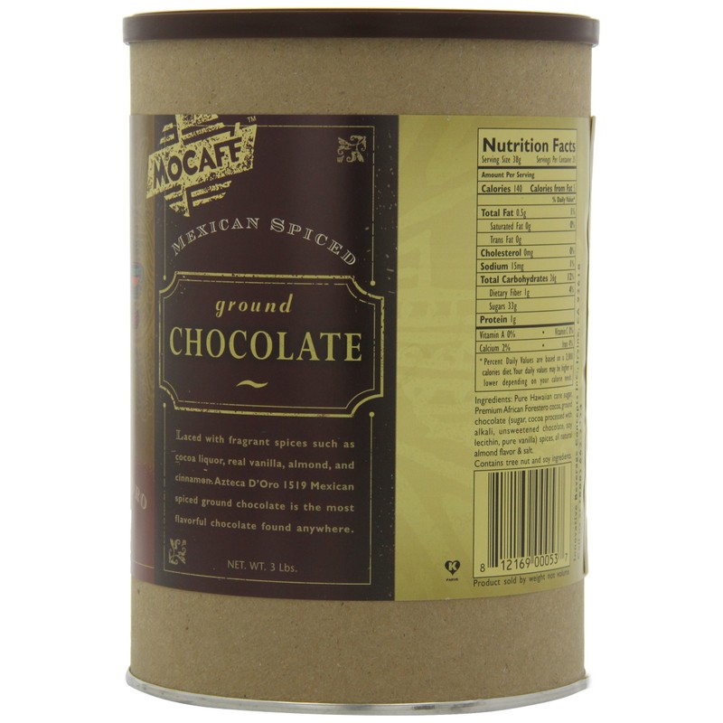 MOCAFE Azteca D'Oro 1519 Mexican Spiced Ground Chocolate, 3-Pound Tins