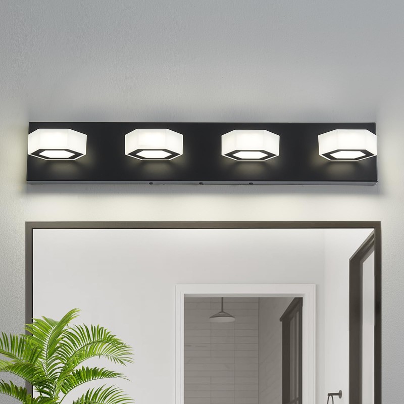 Lanhall 4-Light LED Bathroom Light Fixture Modern Black Vanity Light