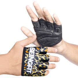 Beingfit Training Gloves for Strength Training Men - Women, Half Finger Design from Finger to Palm for Easy On and Off! Leather Palm for High Grip & Strength Support Training Gloves | Perfect for Gym