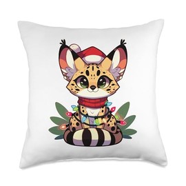 Christmas Fairy Lights Serval Cat Throw Pillow