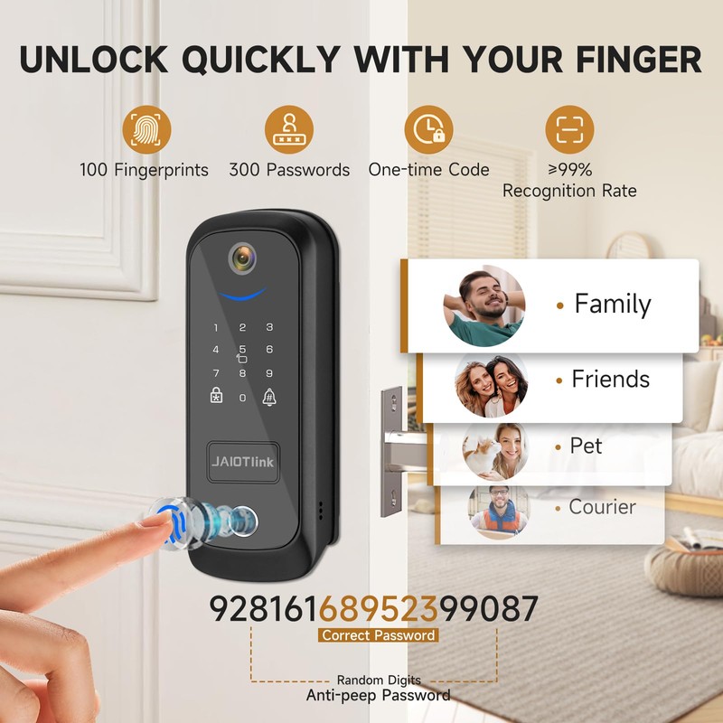 JAIOTlink 5 in 1 Smart Lock for Front Door, Keyless