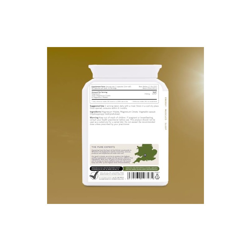 Magnesium Citrate & Malate 150mg | Elemental Magnesium for Energy,