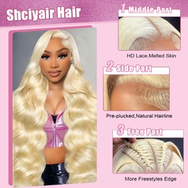 Shciyair 613 Lace Front Wig Human Hair Blonde Wig Human Hair 200 Density 613 HD Lace Frontal Wigs 13x6 Body Wave Blonde Lace Front Wigs Human Hair Pre Plucked with Baby Hair 22 Inch