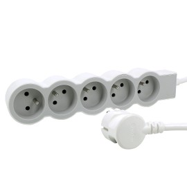 LEGRAND - Extra-Flat Power Strip - 5 Power Outlets with Earth - With 1.5 m Cord - White and Light Grey