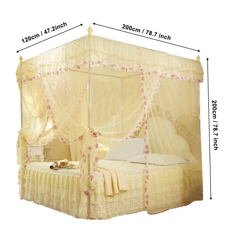 Luxury Princess 3 Side Openings Post Bed Curtain Canopy Netting
