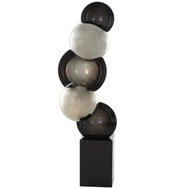 Deco 79 Glass Abstract Decorative Sculpture Stacked Orb Home Decor Statue with Black Base, Accent Figurine 6" x 4" x 18", Silver
