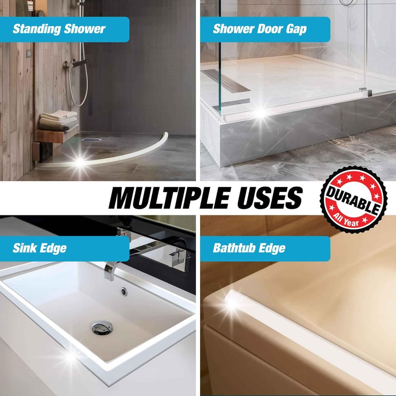 Shower Threshold Water Dam Barrier 80" - White Collapsible Shower