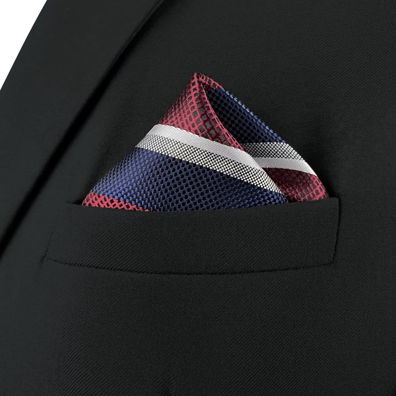 S&W SHLAX&WING Mens Pocket Square Striped Stripes Red Blue Large