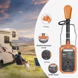 EyGde RV Surge Protector 15 Amp to 30 Amp Waterproof, RV Circuit Analyzer with with Full Electrical Protection, Power 15Amp to 30Amp Plug Adapter Protectors for Camper Travel Trailer Accessories