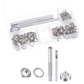 Kozelo 100 Sets Grommet Eyelets - [ 4mm x 8mm ] Metal with Setter Tools for Shoes Clothes Use | Silver Tone