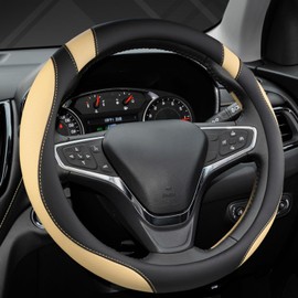 West Llama Customized Auto Car Steering Wheel Cover for Honda Accord CR-V HR-V Pilot Odyssey (Black+Beige-Standard Size)