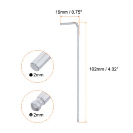 QUARKZMAN 2 Pieces Ball End Hex Key 2mm L Shape Extra Long Arm Chrome Vanadium Steel Hex Key Repair Tool for DIY Silver