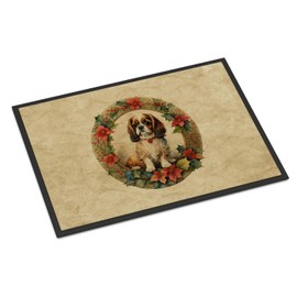 Caroline's Treasures DAC2360JMAT English Toy Spaniel Christmas Flowers Doormat Front Door Mat Indoor Outdoor Rugs for Entryway, Non Slip Washable Low Pile, 24H X 36W