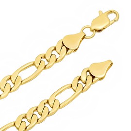 7mm 14k Yellow Gold Plated Flat Figaro Chain Necklace, 30 inches