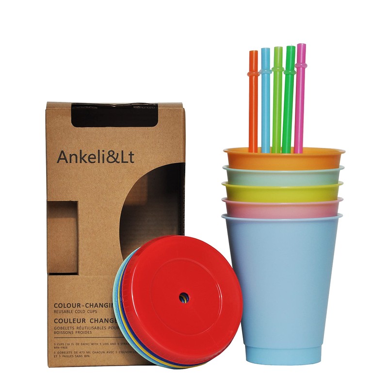 Ankeli&Lt 16 oz Color Changing Cups,5 Colors of Plastic Cups