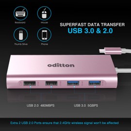 USB C Hub, oditton 11 in 1 USB C Docking Station with 4K HDMI, 4 USB A, VGA, 100W PD, Ethernet, SD/TF, 3.5 mm Audio, USB C Adapter for Mac Pro/Air, Surface Pro and More Type C Devices